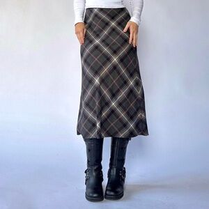 Plaid Skirt Midi Length Wool Size 2